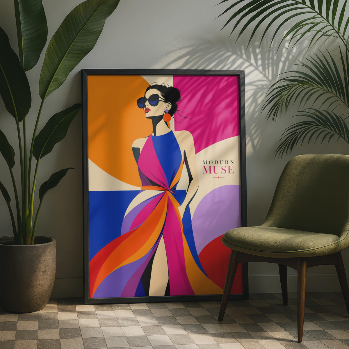 Modern Muse Fashion Poster, Bold Retro Woman Illustration, Vibrant Pop Art Print