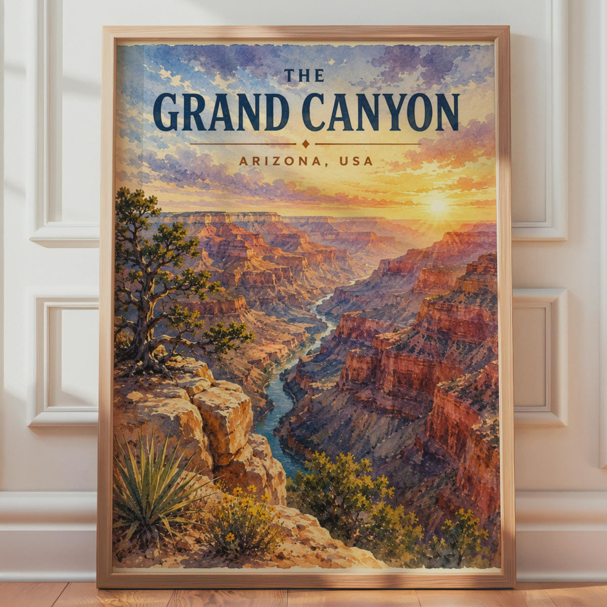 Grand Canyon Watercolour Poster, Arizona Sunset, Colorado River Print