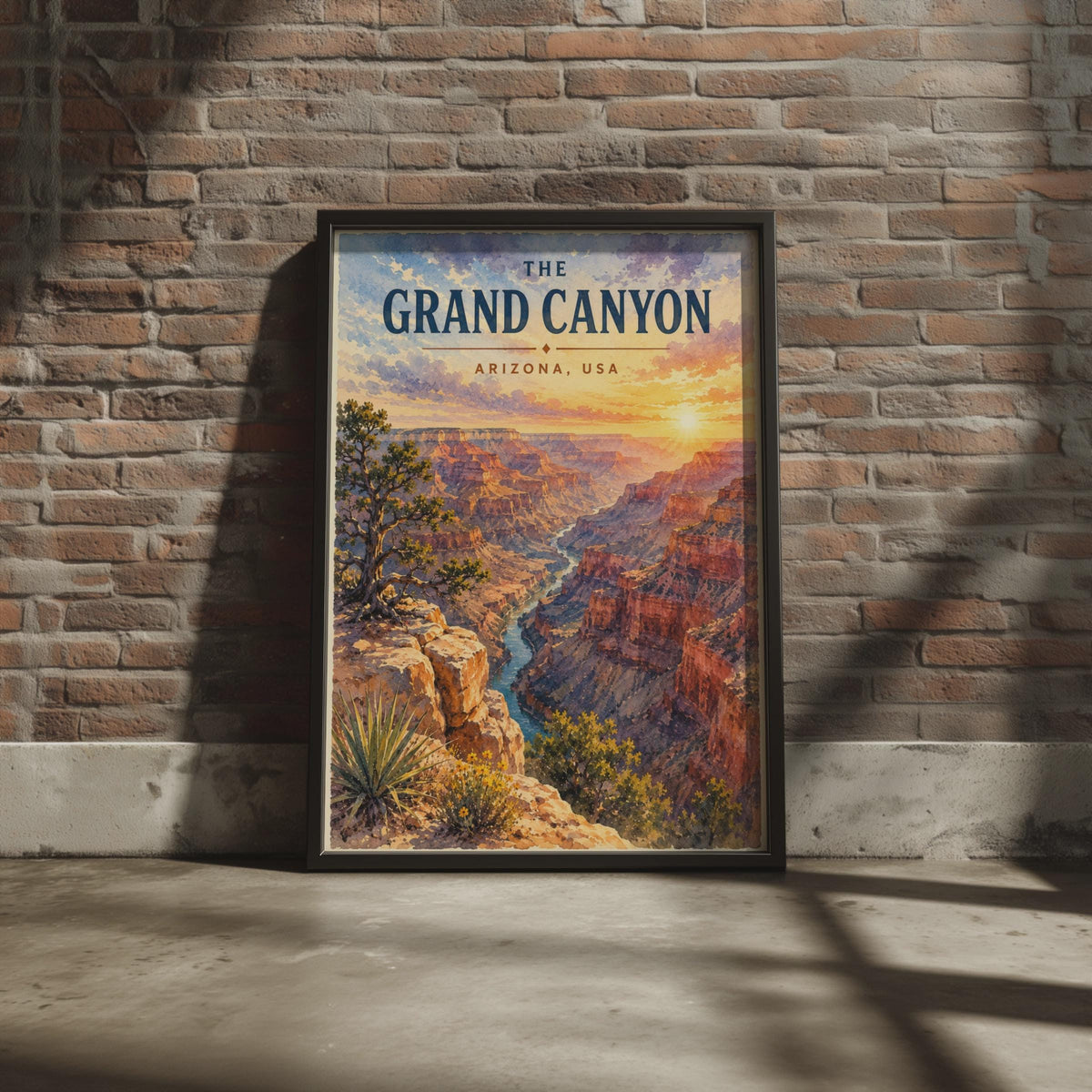Grand Canyon Watercolour Poster, Arizona Sunset, Colorado River Print