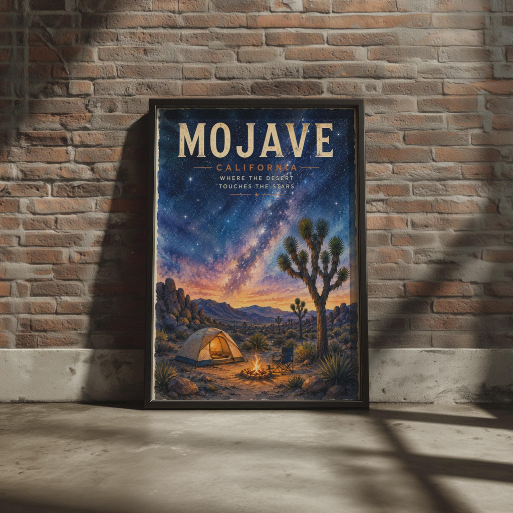 Mojave Desert Night Sky Poster, Joshua Tree Camping, Milky Way Wall Art (Print)
