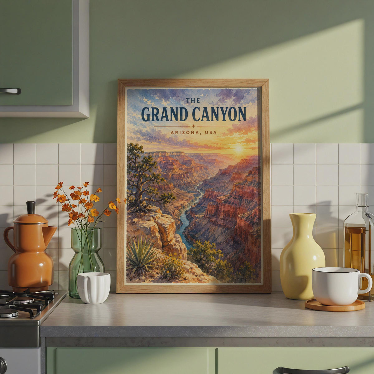 Grand Canyon Watercolour Poster, Arizona Sunset, Colorado River Print