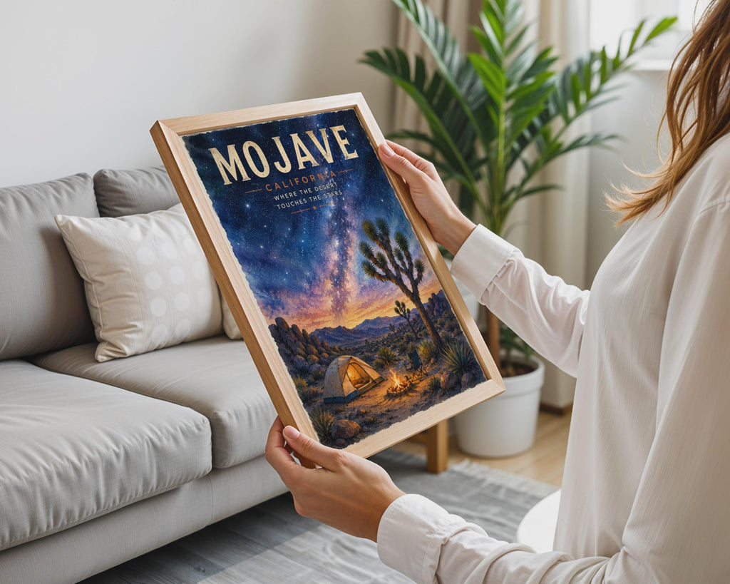 Mojave Desert Night Sky Poster, Joshua Tree Camping, Milky Way Wall Art (Print)