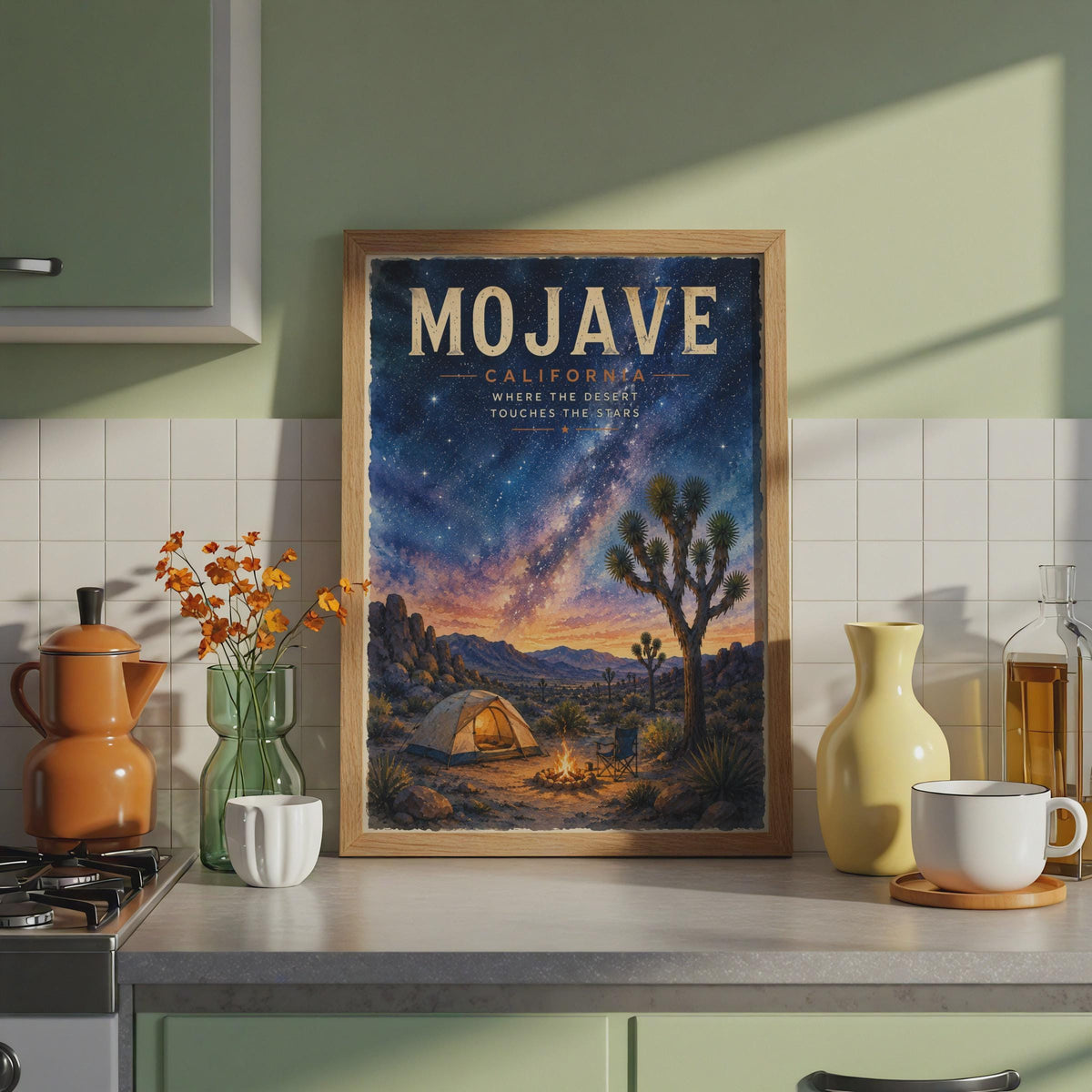 Mojave Desert Night Sky Poster, Joshua Tree Camping, Milky Way Wall Art (Print)