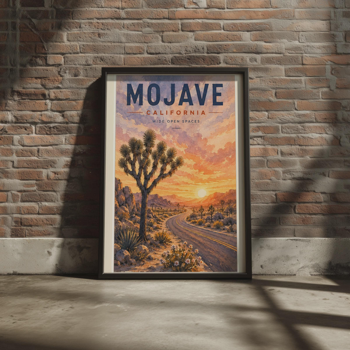 Mojave Desert Watercolor Poster, Joshua Tree Sunset, Wide Open Spaces (Print)