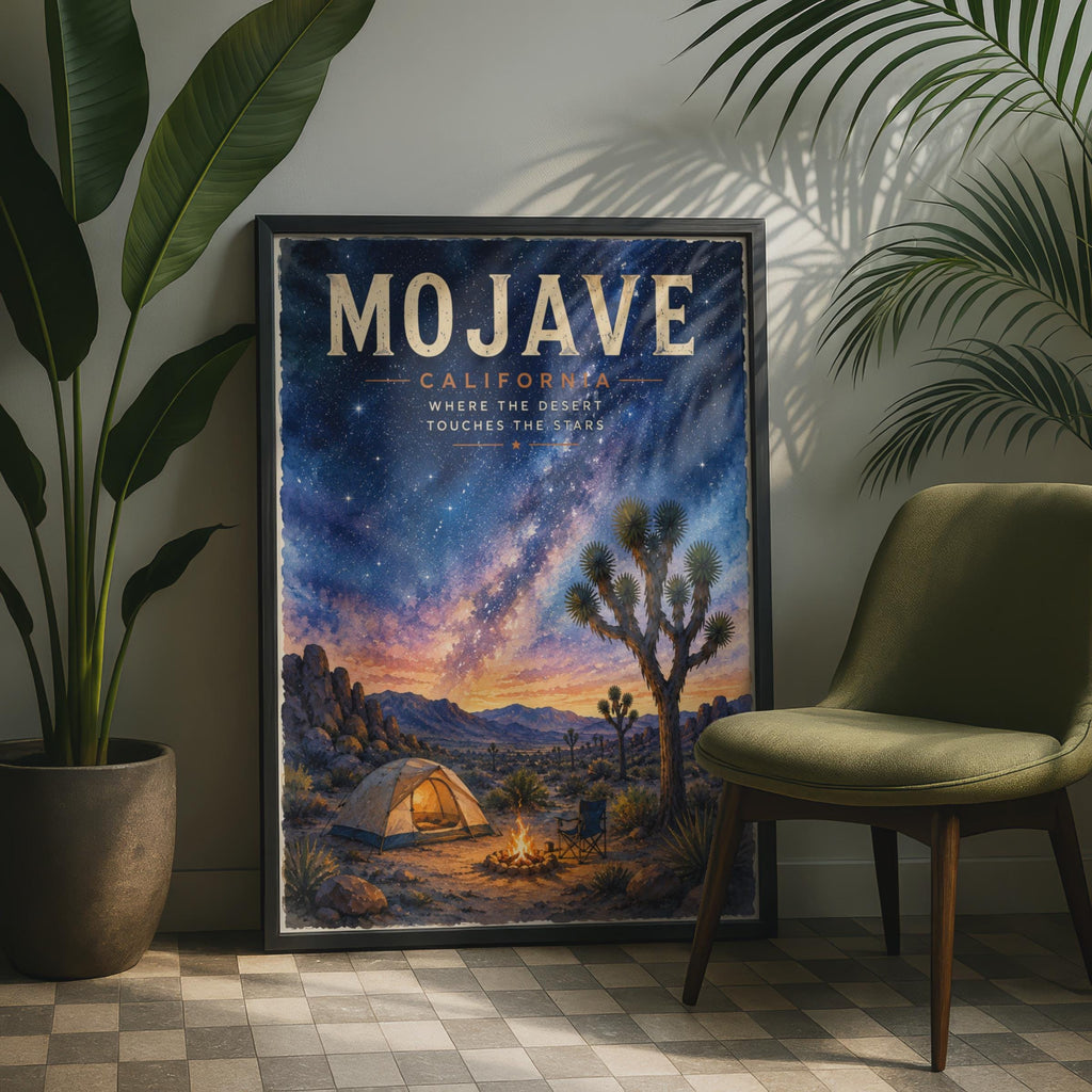 Mojave Desert Night Sky Poster, Joshua Tree Camping, Milky Way Wall Art (Print)