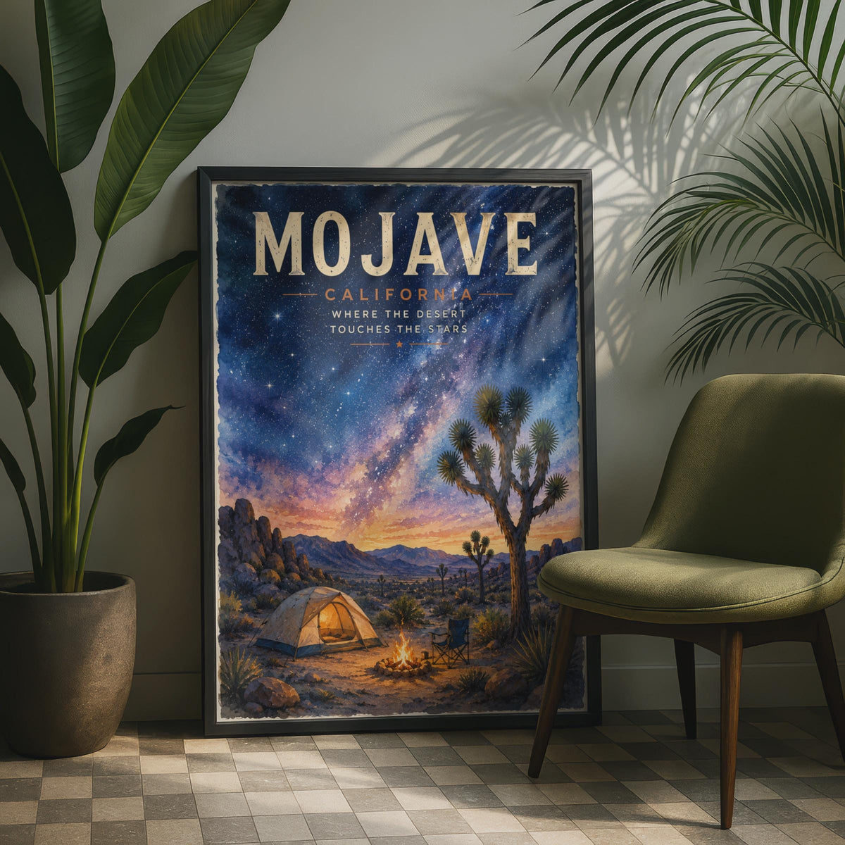 Mojave Desert Night Sky Poster, Joshua Tree Camping, Milky Way Wall Art (Print)