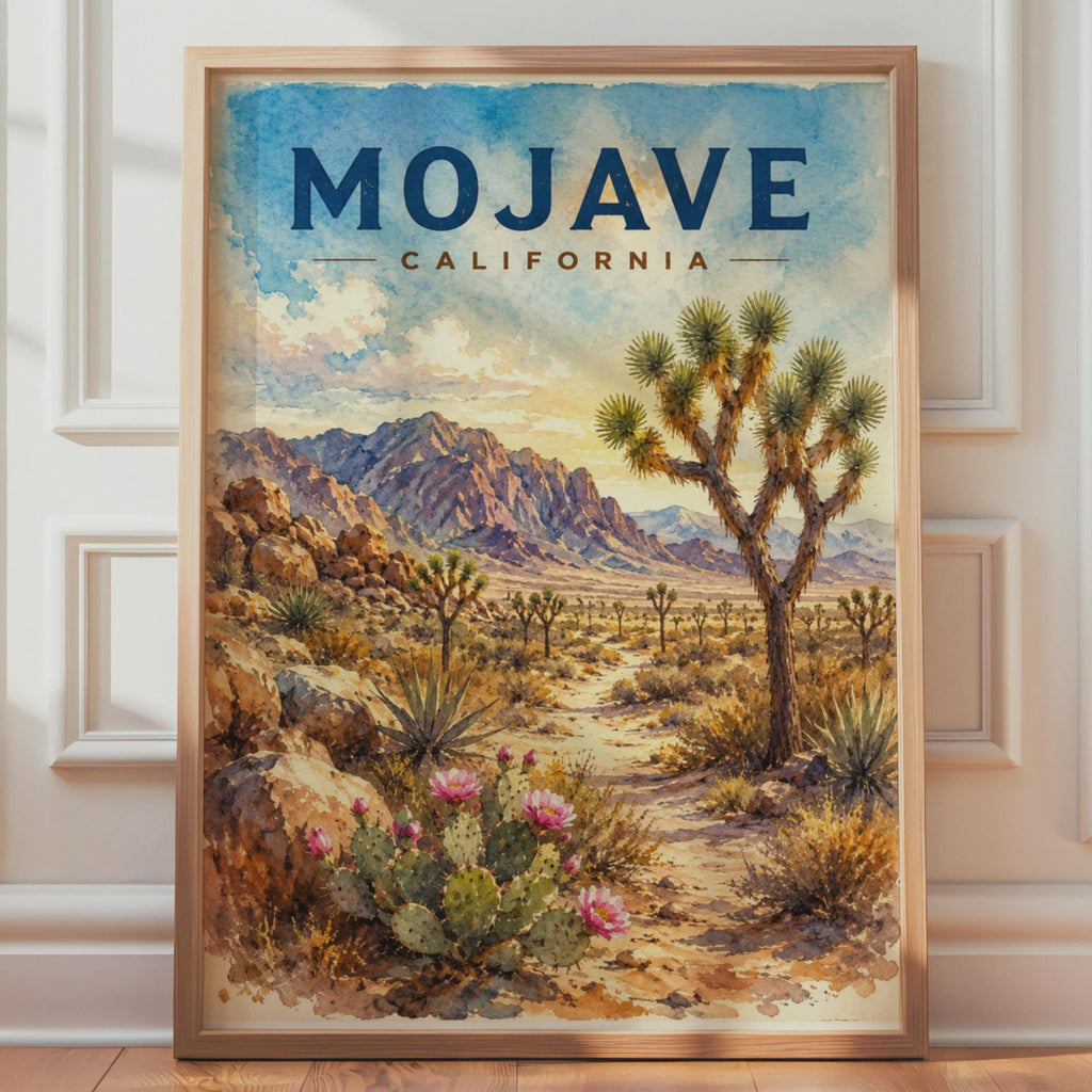 Mojave California Watercolour Print, Desert Landscape Wall Art, Joshua Tree Cactus Decor