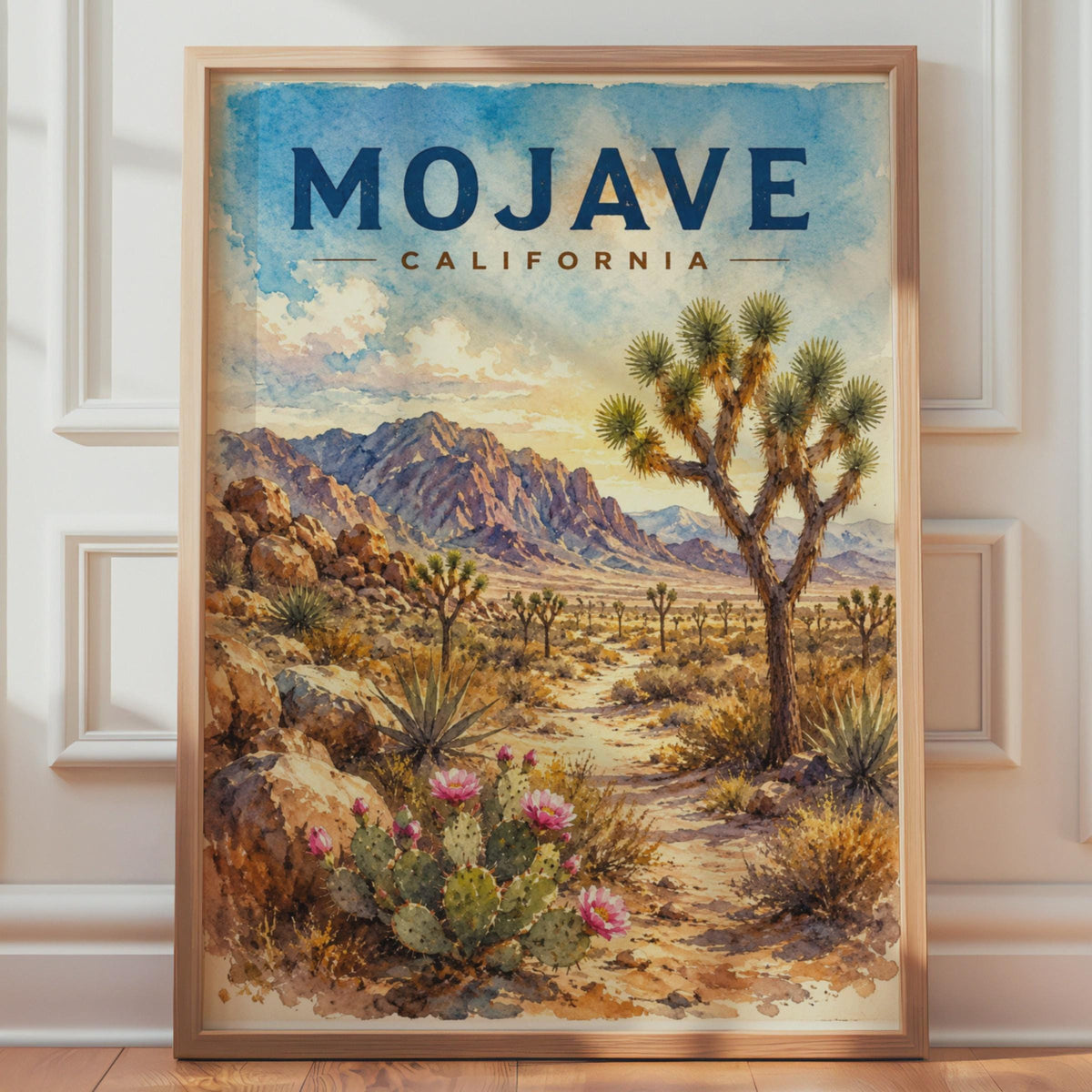 Mojave California Watercolour Print, Desert Landscape Wall Art, Joshua Tree Cactus Decor