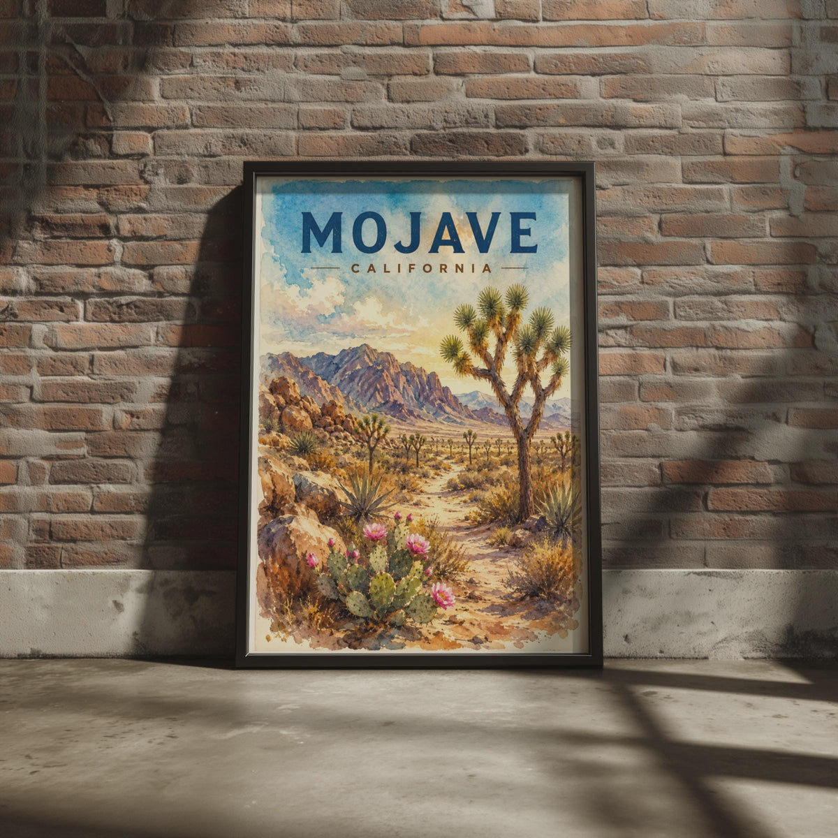 Mojave California Watercolour Print, Desert Landscape Wall Art, Joshua Tree Cactus Decor