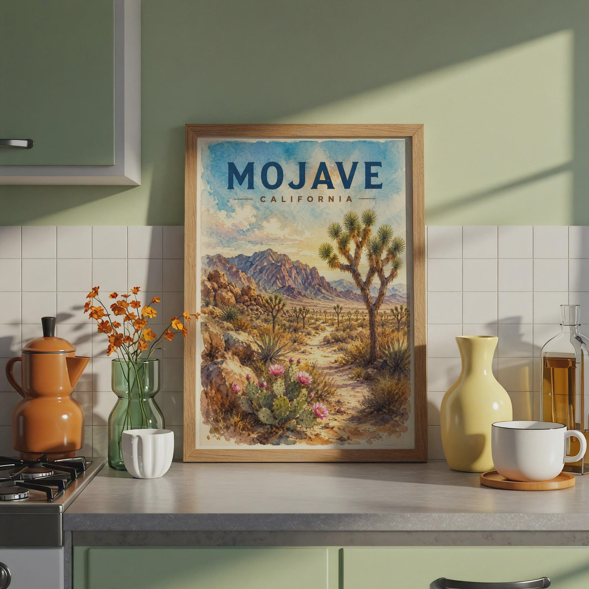 Mojave California Watercolour Print, Desert Landscape Wall Art, Joshua Tree Cactus Decor