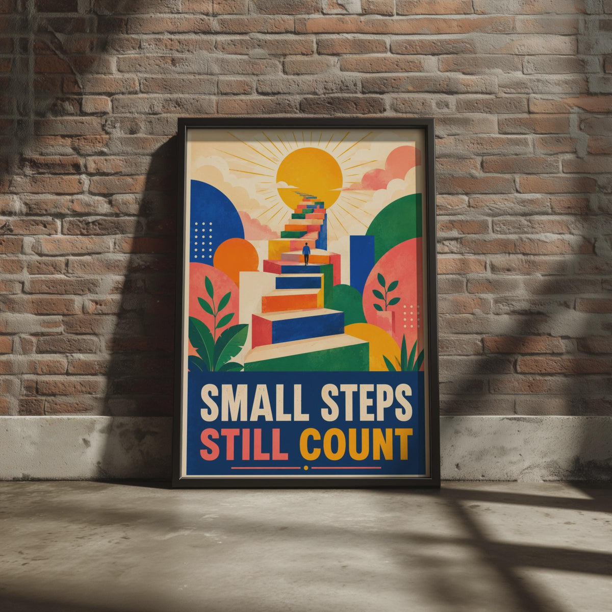 Small Steps Still Count Motivational Poster, Retro-Modern Wall Art Print (A4)