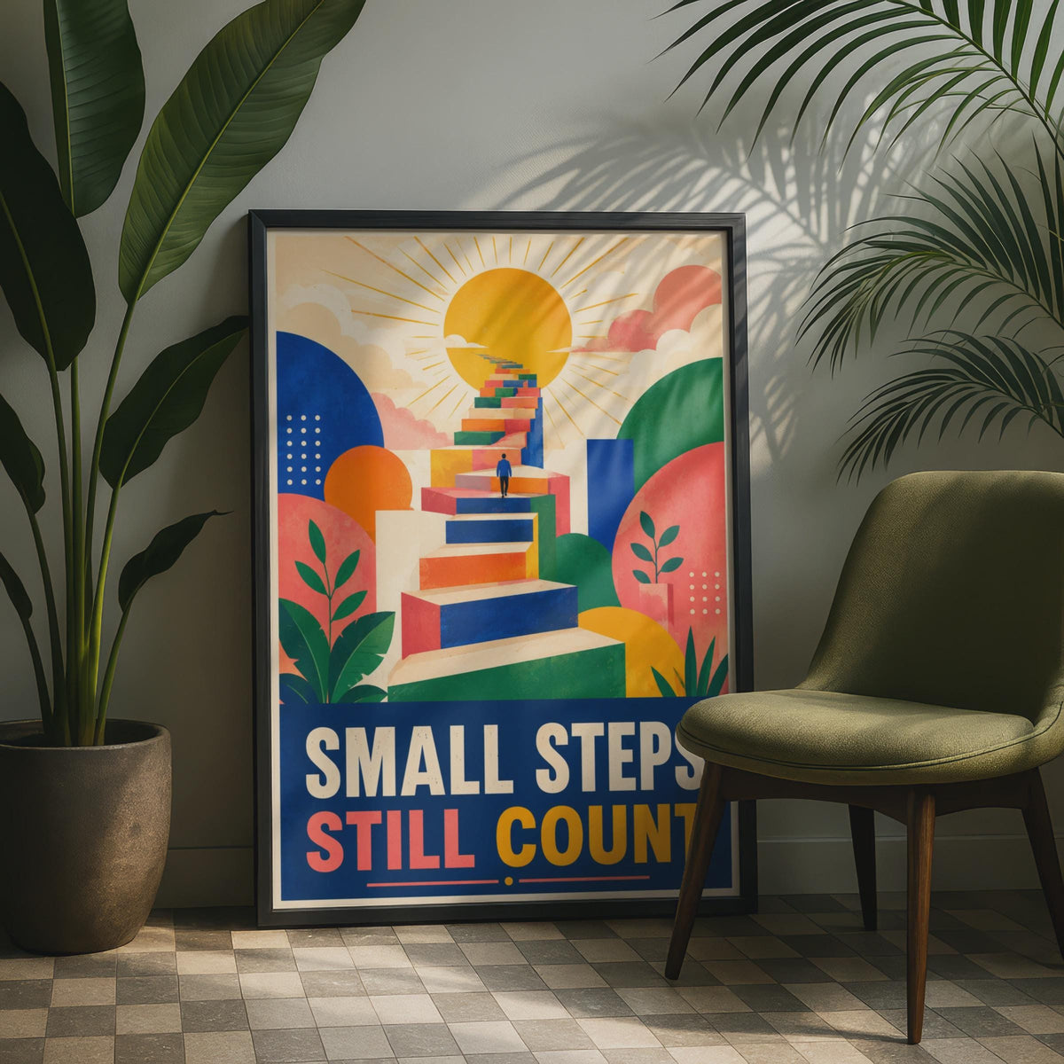 Small Steps Still Count Motivational Poster, Retro-Modern Wall Art Print (A4)