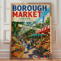 Borough Market London Retro Travel Poster, Food Market Illustration, Shard Skyline (Print)