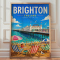 Brighton Palace Pier Retro Travel Poster, British Seaside Illustration (Print)