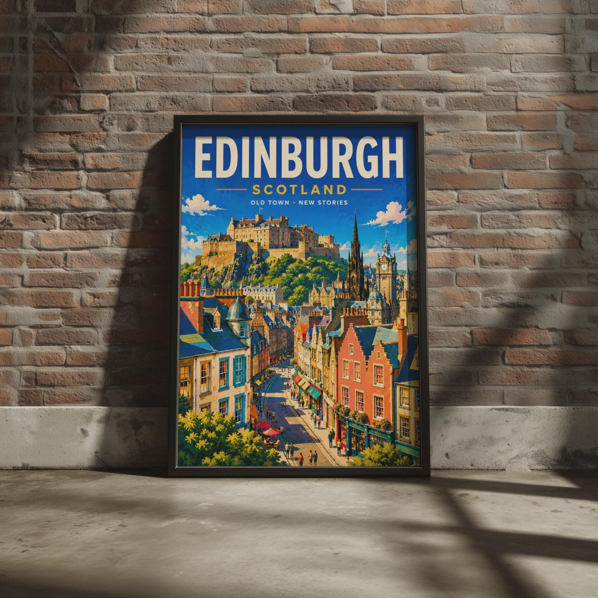 Edinburgh Scotland Travel Poster, Royal Mile Castle Print, Retro Illustration (Ready to Frame)