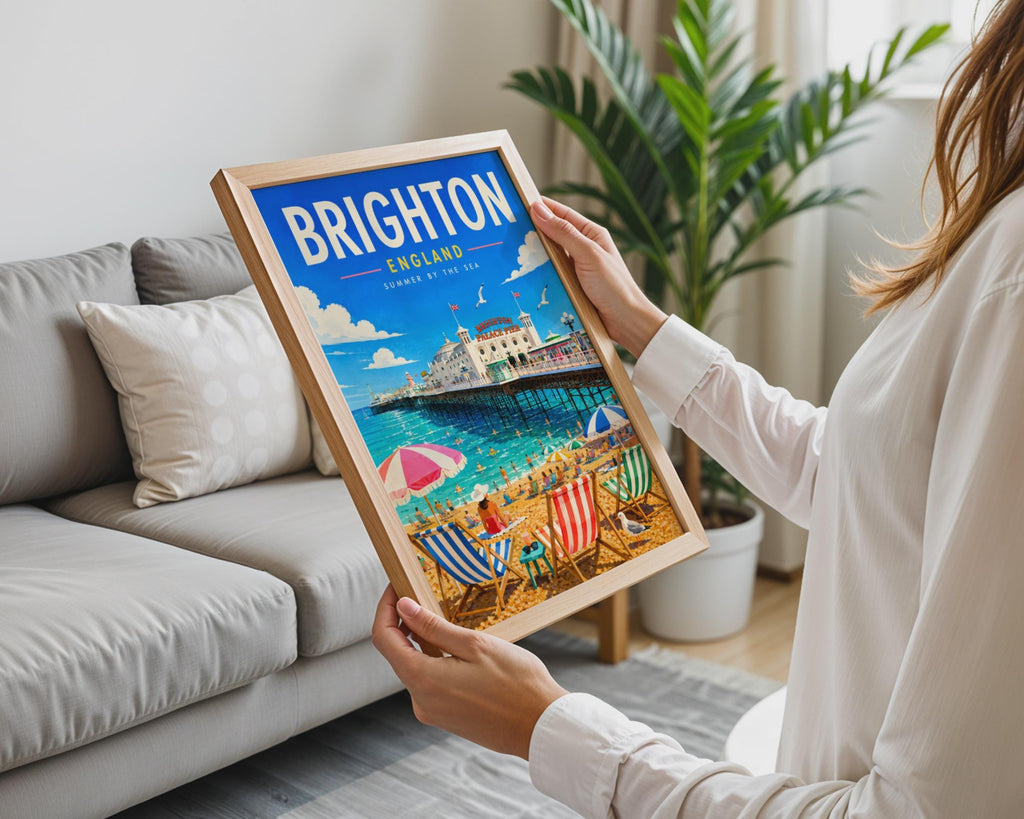 Brighton Palace Pier Retro Travel Poster, British Seaside Illustration (Print)