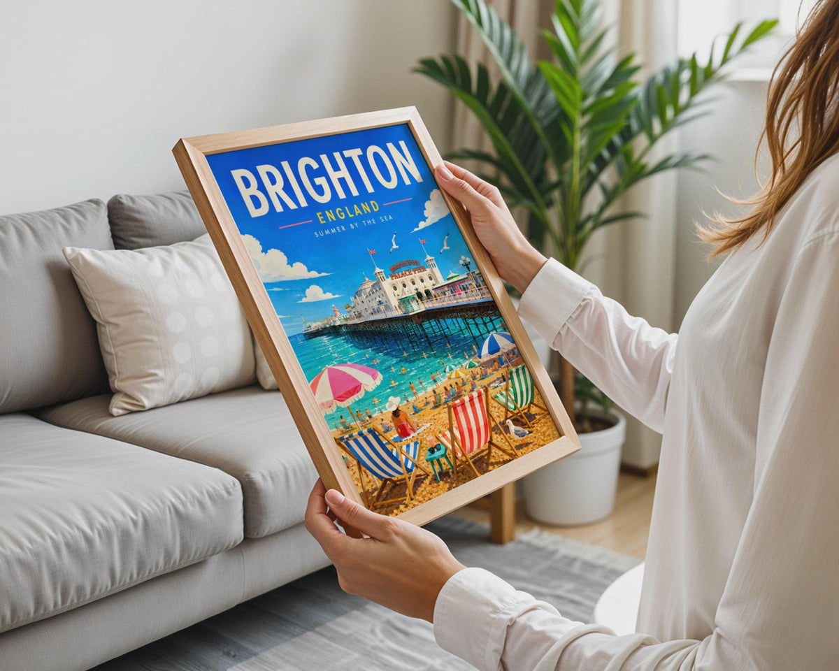 Brighton Palace Pier Retro Travel Poster, British Seaside Illustration (Print)