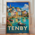 Tenby Harbour Wales Poster, Retro Coastal Print, Pembrokeshire Travel Art (Physical Print)