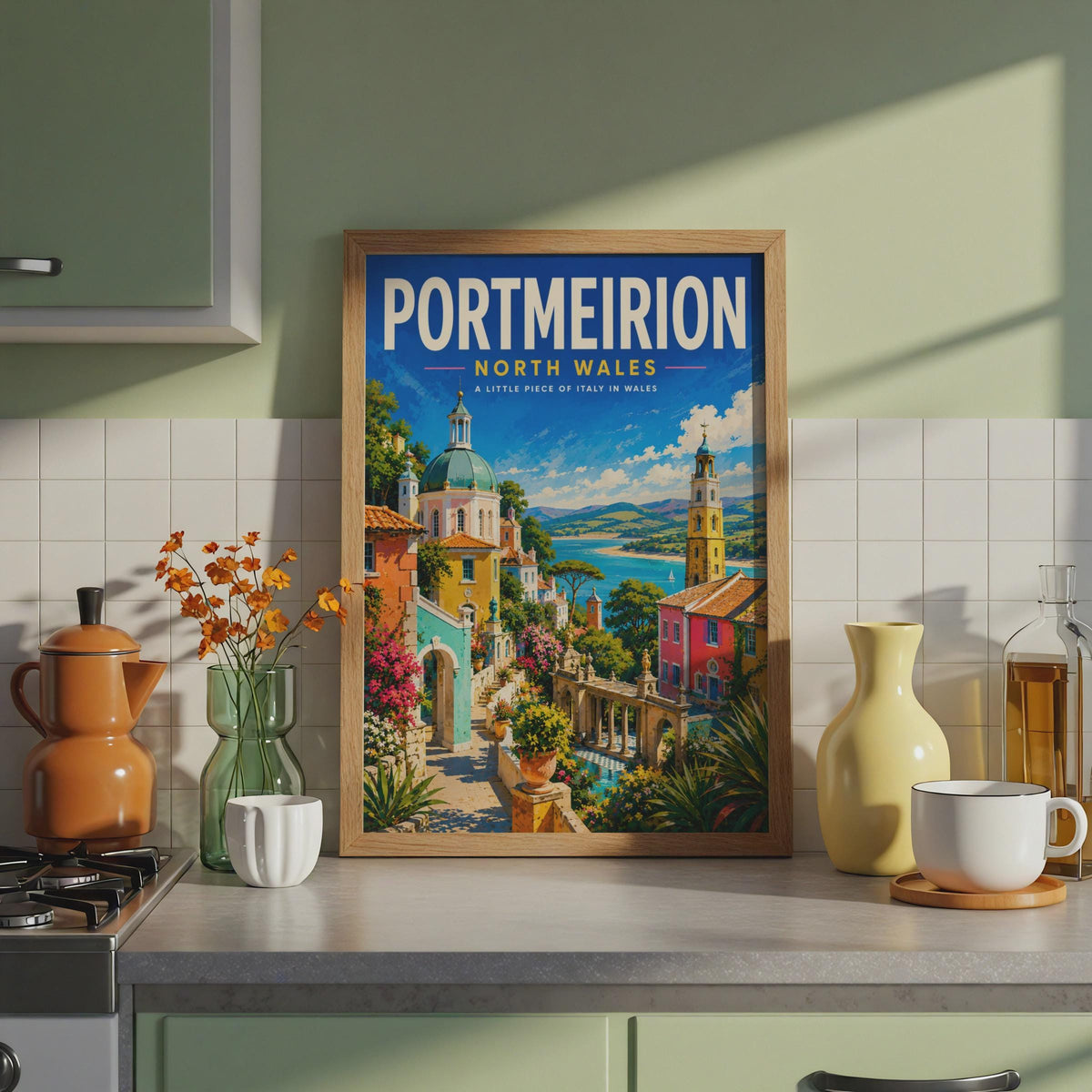 Portmeirion North Wales Travel Poster, Italianate Village Wall Art Print (A4)