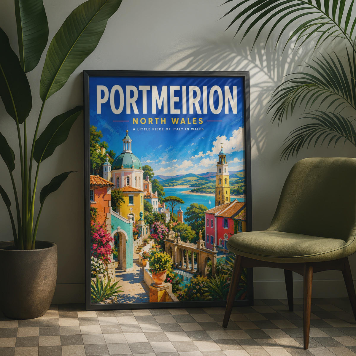 Portmeirion North Wales Travel Poster, Italianate Village Wall Art Print (A4)