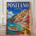 Positano Italy Travel Poster, Amalfi Coast Wall Art, Retro Italian Riviera Print