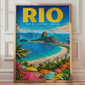 Rio de Janeiro Travel Poster, Copacabana Beach, Sugar Loaf Mountain (A4 Print)