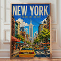 New York Summer City Poster, Yellow Taxis, Empire State Building (Print)