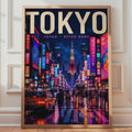 Tokyo Night Poster, Neon City, Tokyo Tower, Retro Travel Art (A4)