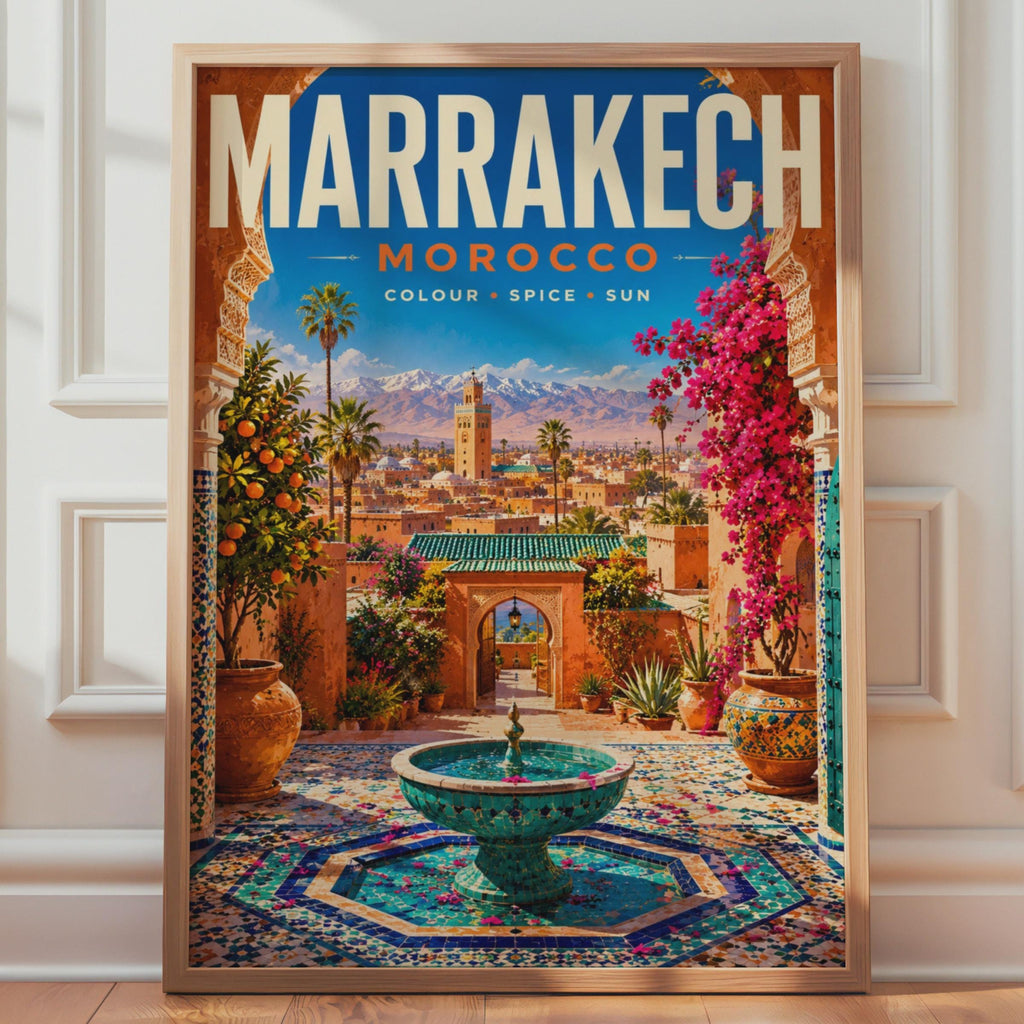 Morocco Travelling Poster, Boho Home Decor, Gift. Colourful Marsuq Print. Art.