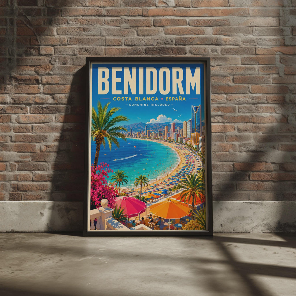 Benidorm Travel Poster, Costa Blanca Spain, Retro Beach Art Print
