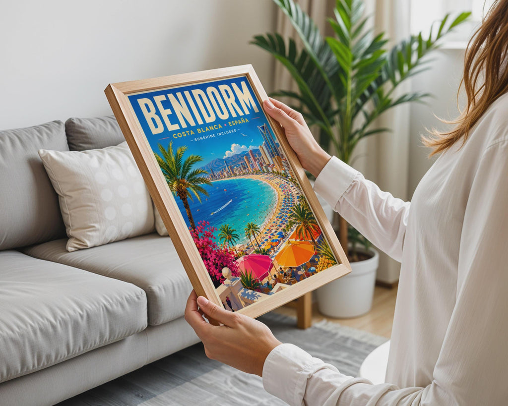 Benidorm Travel Poster, Costa Blanca Spain, Retro Beach Art Print