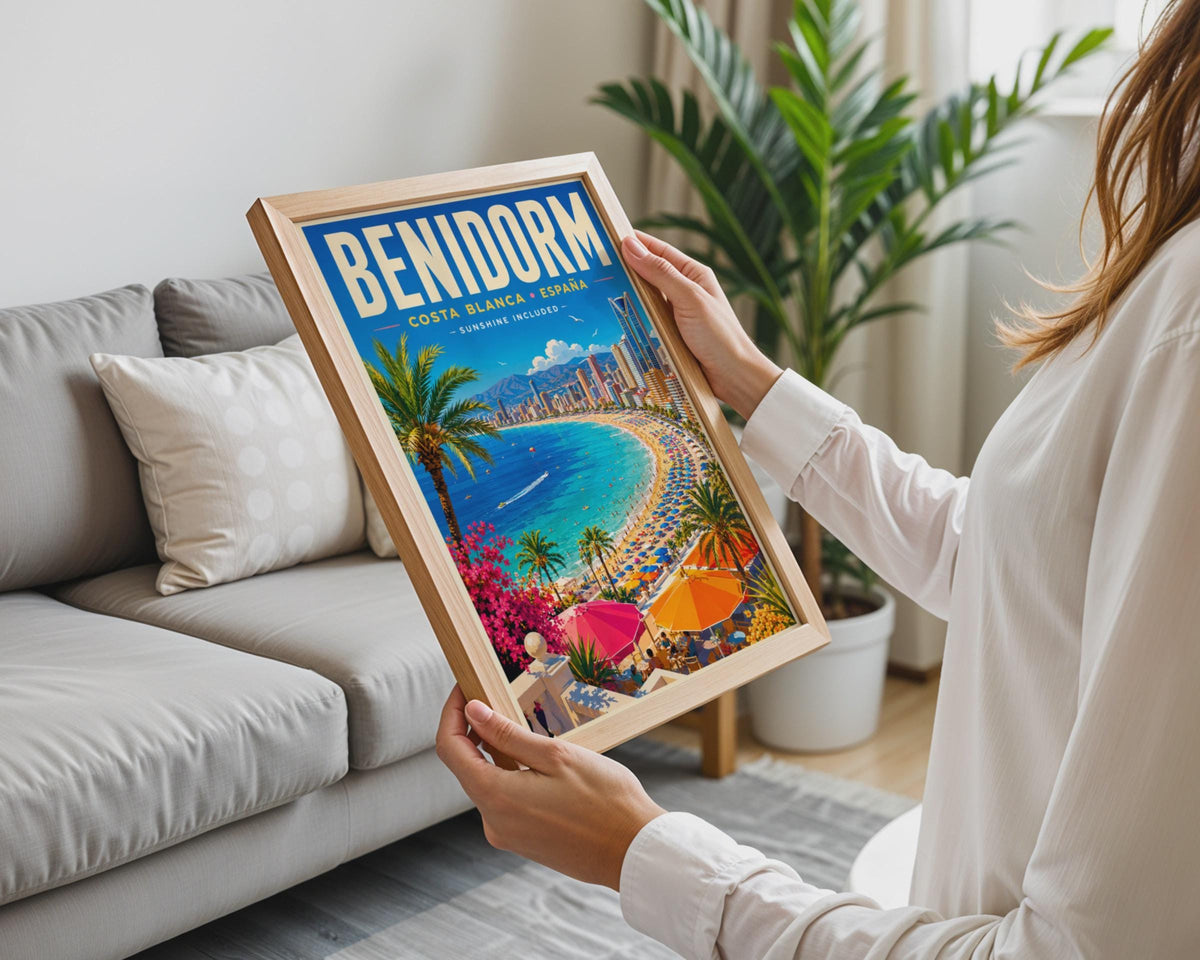 Benidorm Travel Poster, Costa Blanca Spain, Retro Beach Art Print