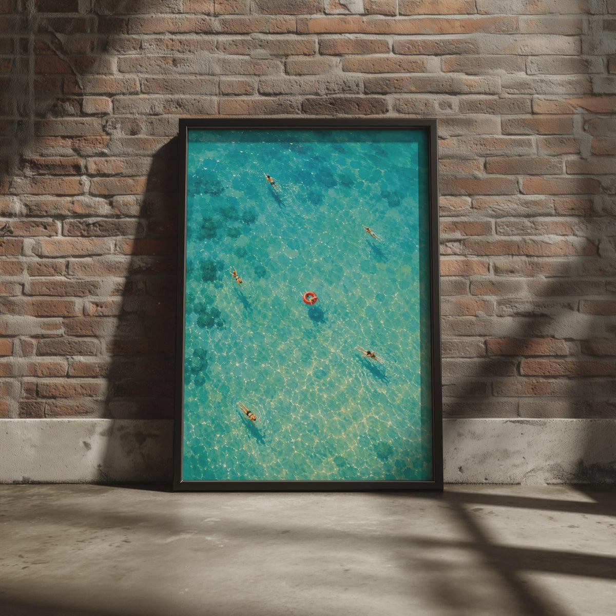 Aerial Turquoise Sea Swimmers Poster, Coastal Wall Art, Summer Beach Print