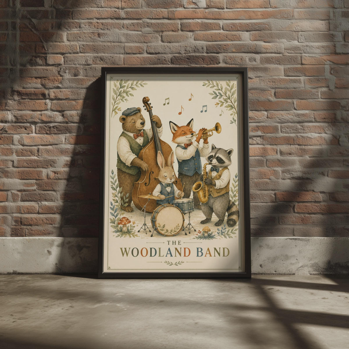 Woodland Band Poster, Forest Animals Jazz Print, Nursery Wall Art