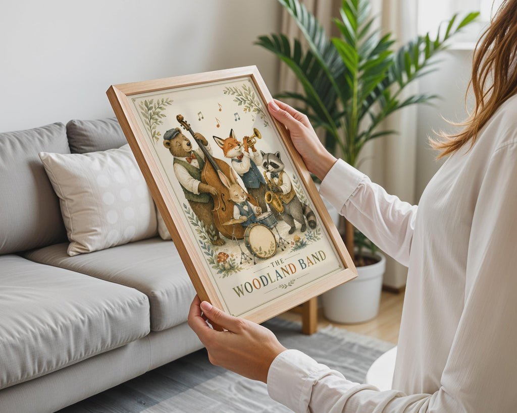Woodland Band Poster, Forest Animals Jazz Print, Nursery Wall Art