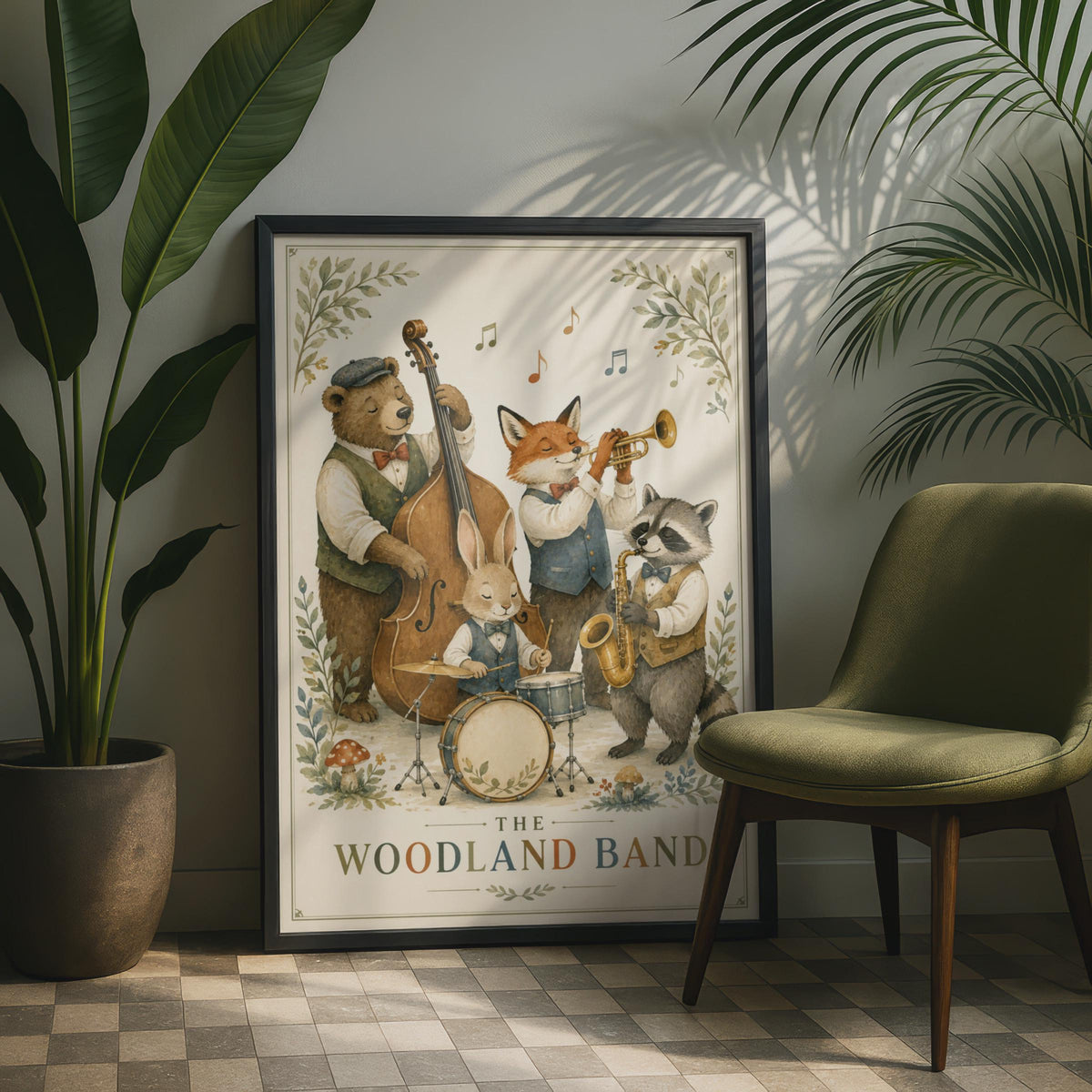 Woodland Band Poster, Forest Animals Jazz Print, Nursery Wall Art