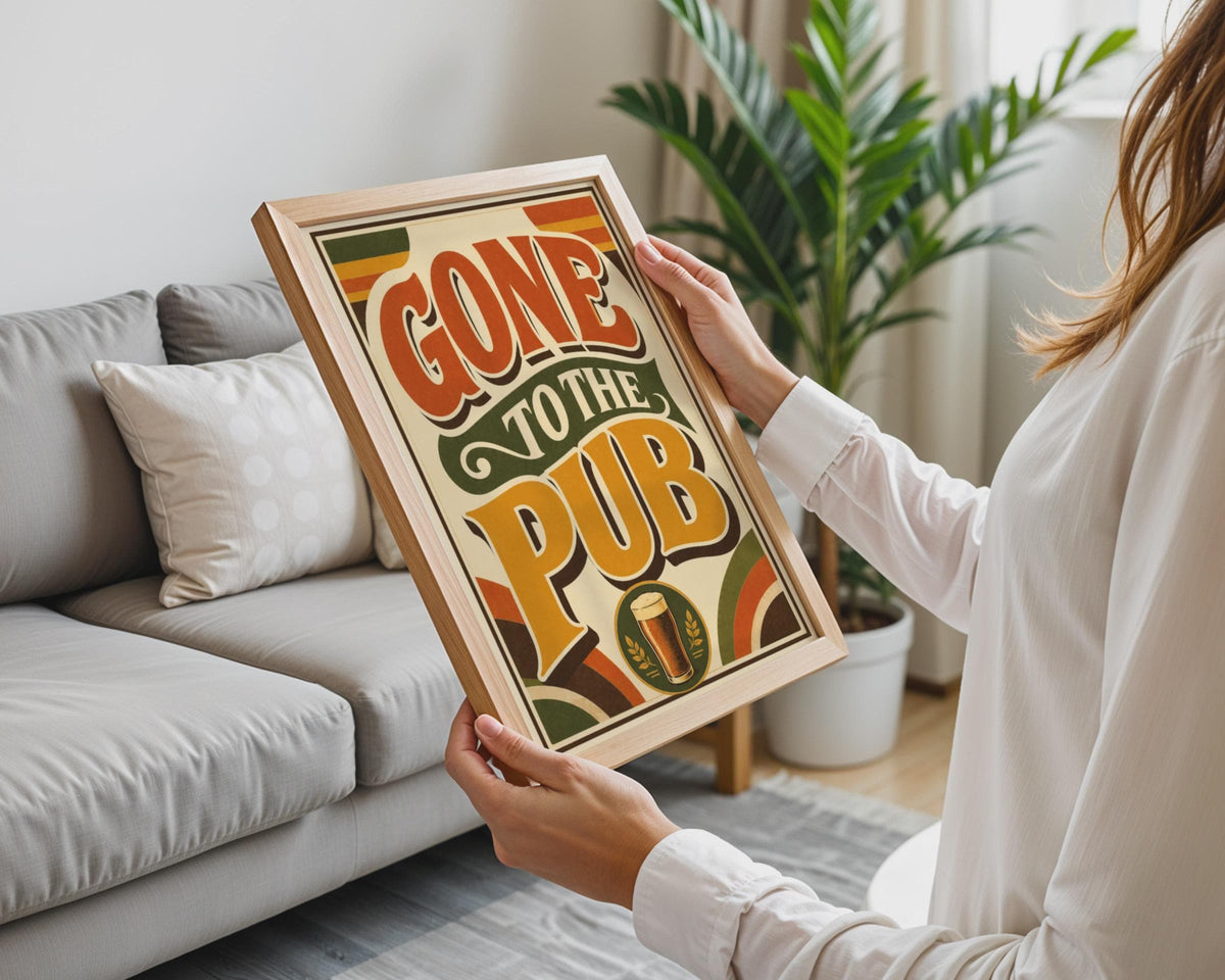Gone To The Pub Retro Poster, 1970s Style Beer Art Print