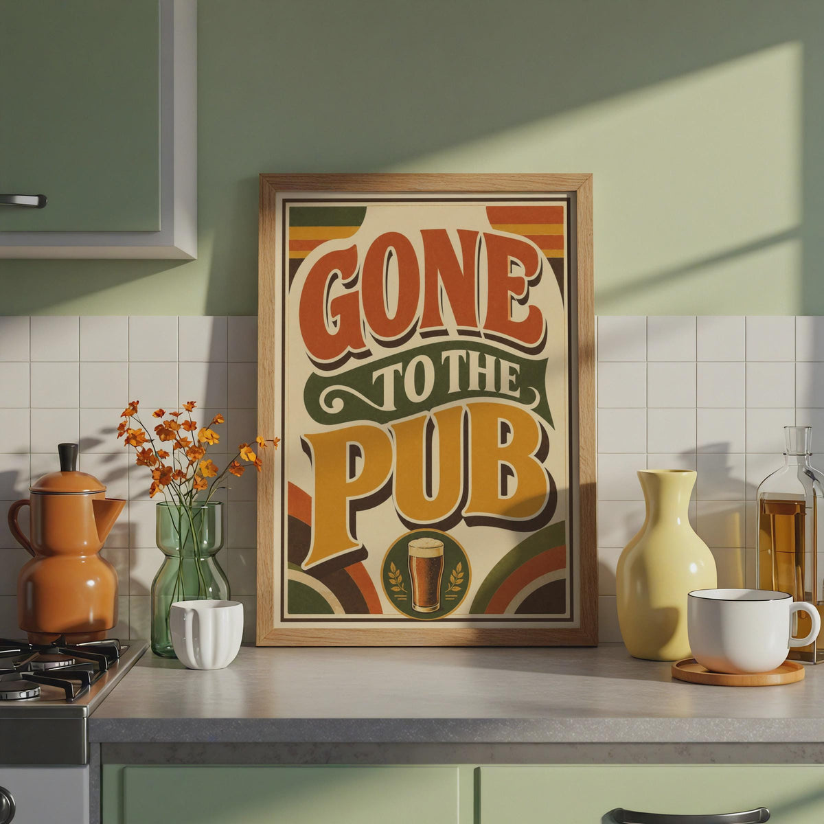 Gone To The Pub Retro Poster, 1970s Style Beer Art Print