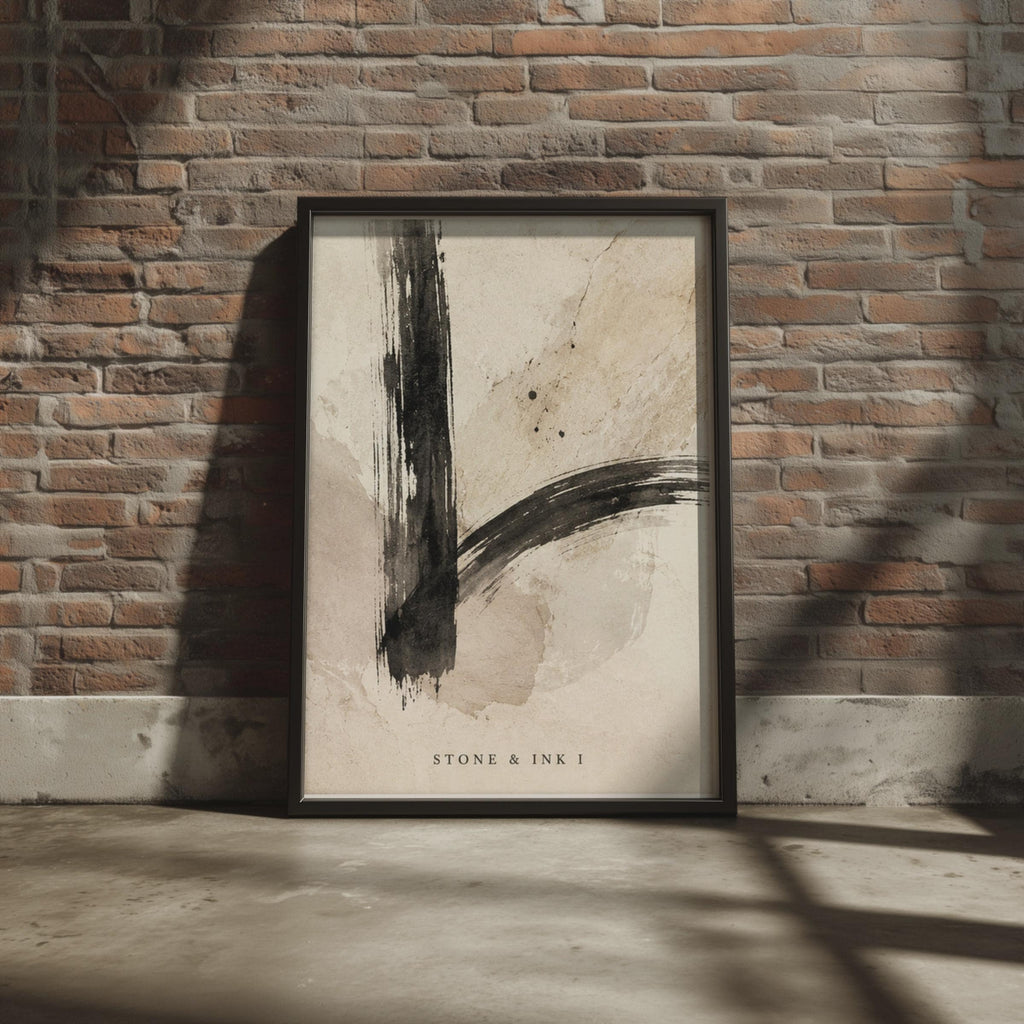 Stone & Ink Abstract Poster, Japanese Brush Stroke Art, Wabi Sabi Wall Decor (A4 Series)