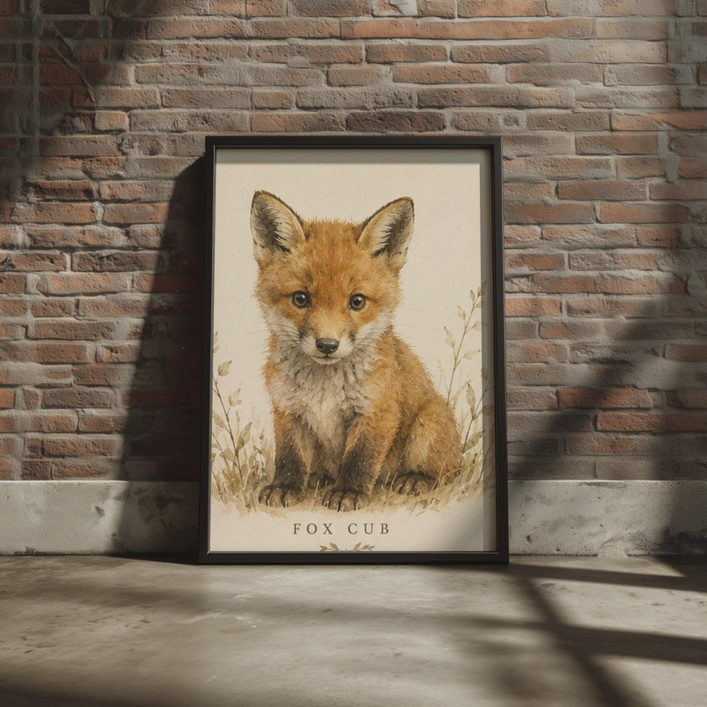 Watercolour Fox Cub Print, British Wildlife Nursery Art, Woodland Decor