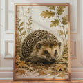British Hedgehog Watercolour Print, Autumn Leaves, Woodland Wildlife Art (Poster)
