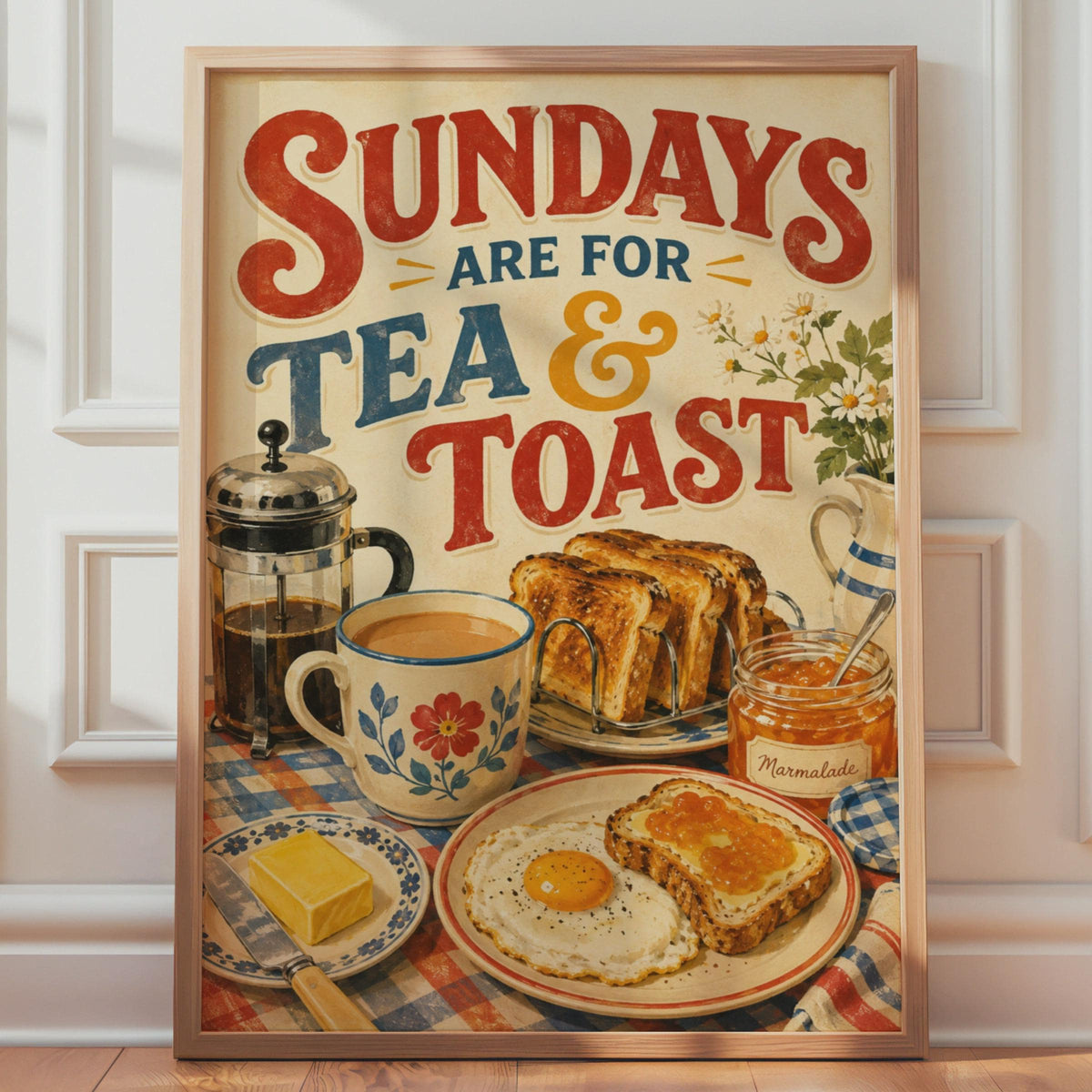 Retro British Breakfast Poster, Tea & Toast, Vintage Kitchen Wall Art (Printed)