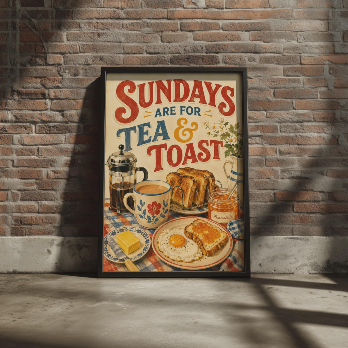 Retro British Breakfast Poster, Tea & Toast, Vintage Kitchen Wall Art (Printed)