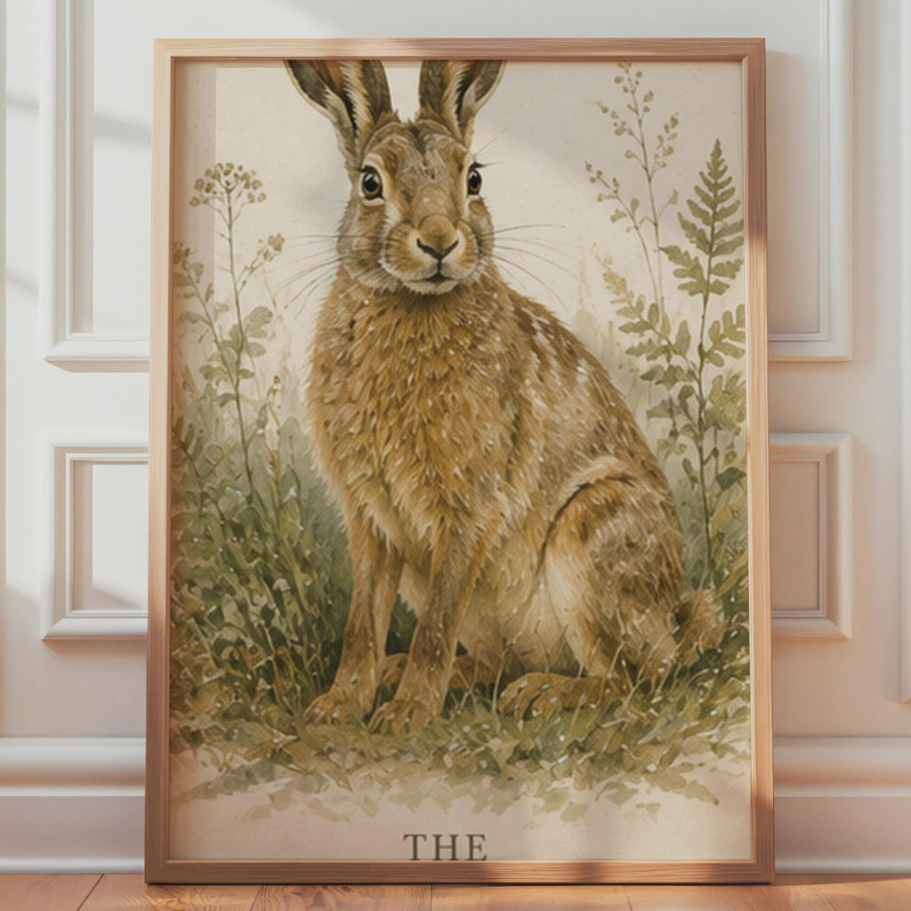 British Hare Watercolour Print, Woodland Wildlife Art, Nature Lover Gift (A4)