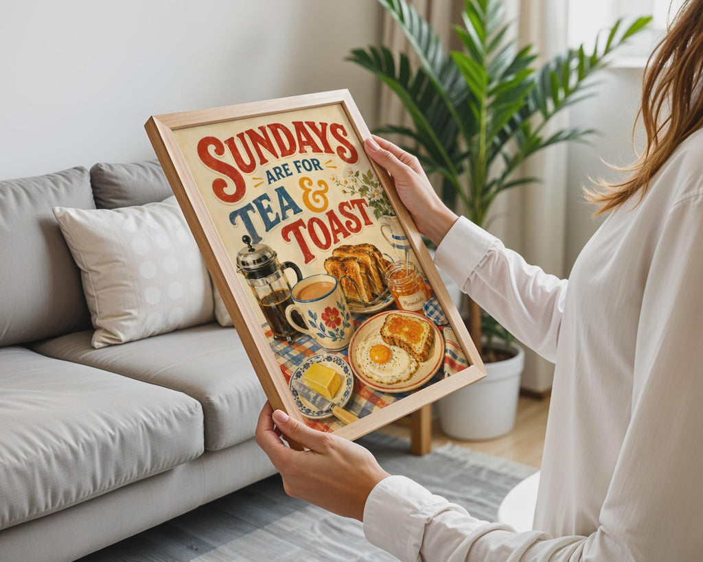 Retro British Breakfast Poster, Tea & Toast, Vintage Kitchen Wall Art (Printed)