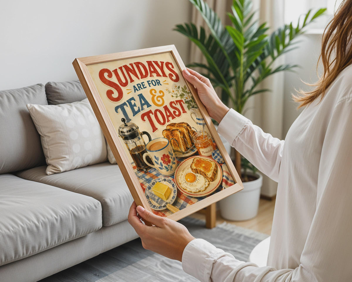 Retro British Breakfast Poster, Tea & Toast, Vintage Kitchen Wall Art (Printed)