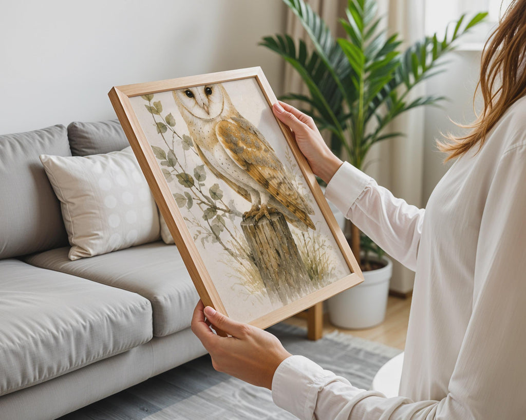 Barn Owl Watercolour Print, British Wildlife, Neutral Tones (A4)