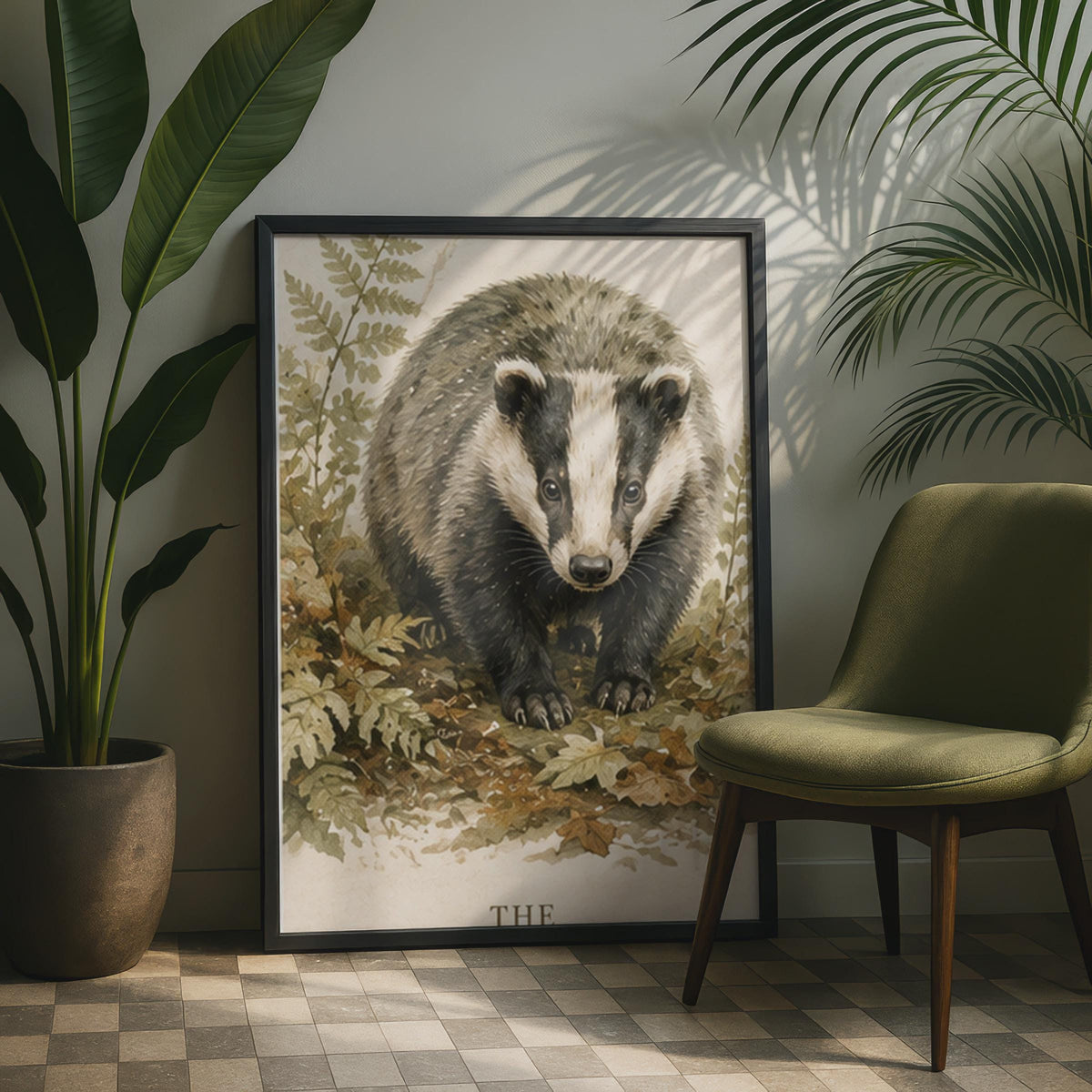 British Badger Watercolour Poster, Woodland Wildlife Art, Countryside Illustration (A4)