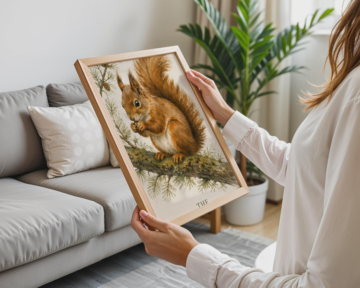 Vintage Watercolor Red Squirrel Print, British Wildlife Art, Woodland Friends Poster