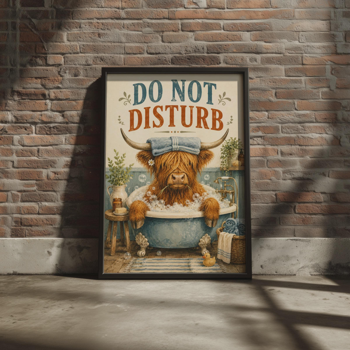 Do Not Disturb Highland Cow Bathroom Poster, Rustic Farmhouse Wall Art (Printed to Order)
